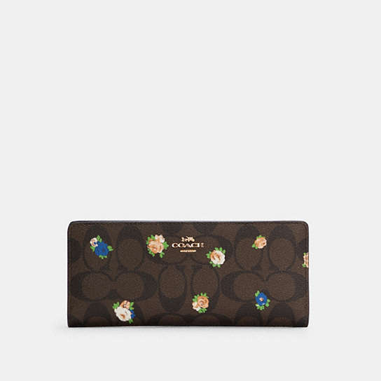 COACH® | Slim Wallet In Signature Canvas With Vintage Mini Rose Print