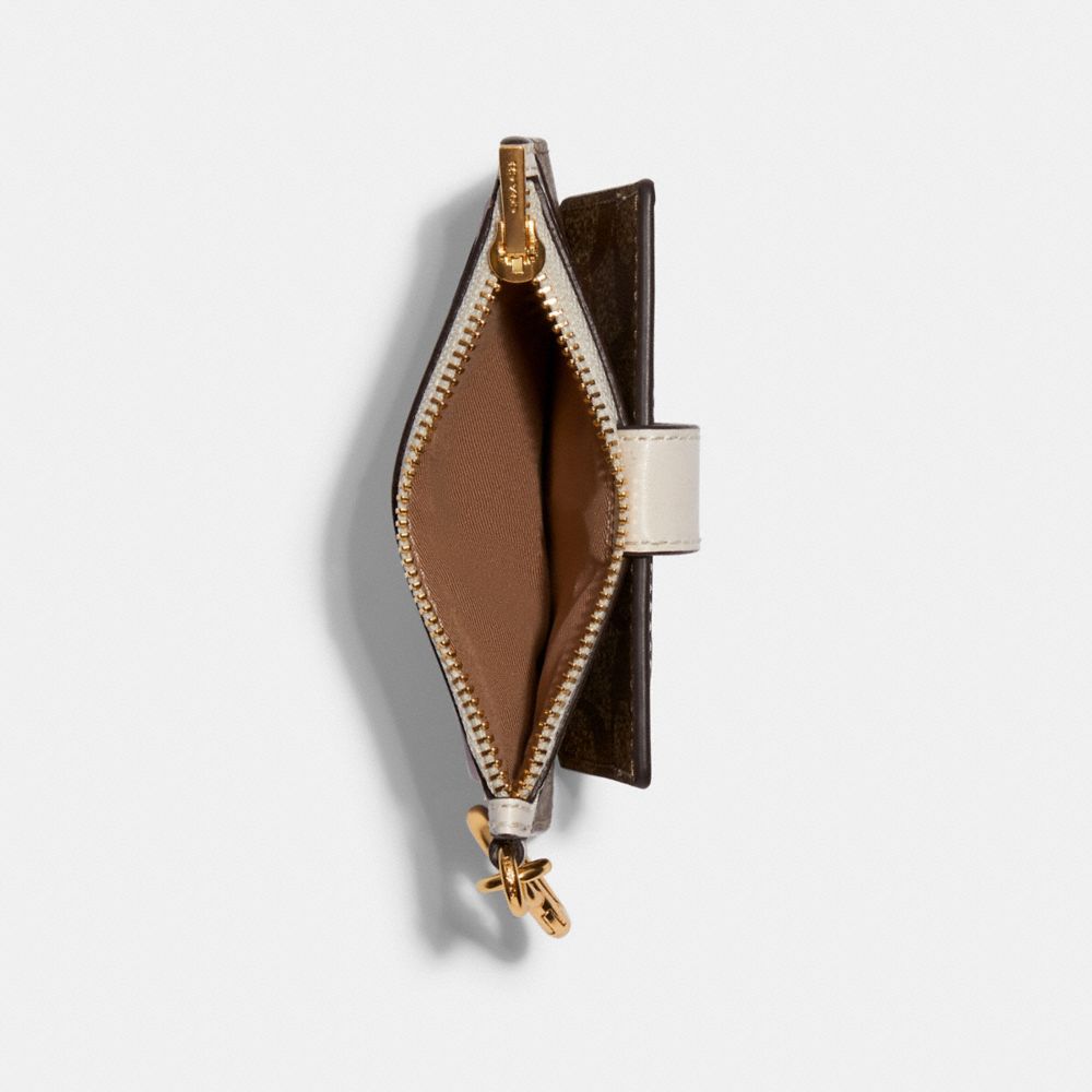 COACH®,ATTACHMENT CARD CASE IN SIGNATURE CANVAS,pvc,Mini,Gold/Khaki/Chalk,Inside View,Top View