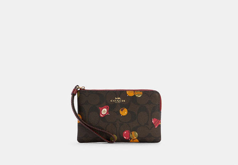 Corner Zip Wristlet In Signature Canvas With Ornament Print image number 0