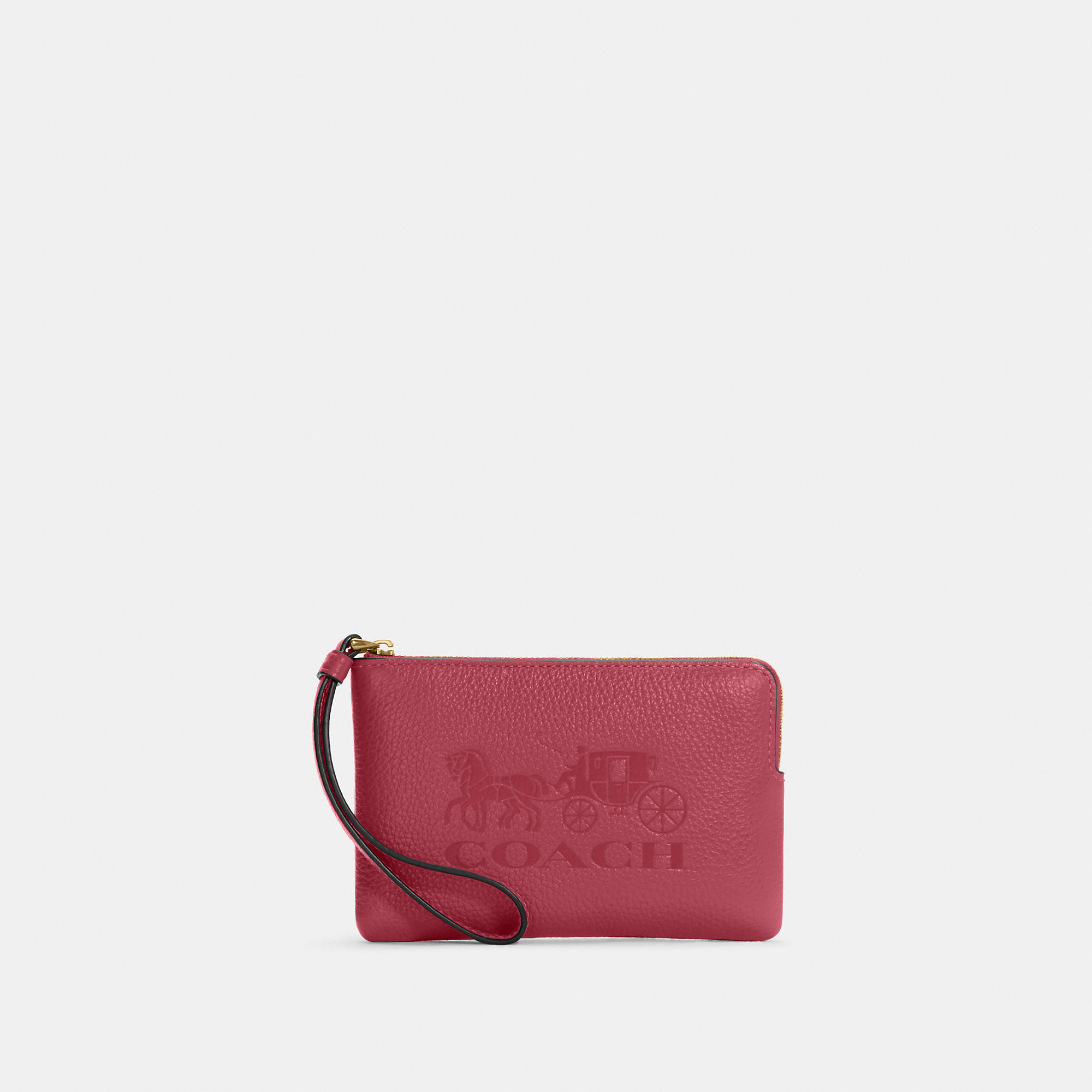 Coach Outlet Corner Zip Wristlet With Horse And Carriage In Red