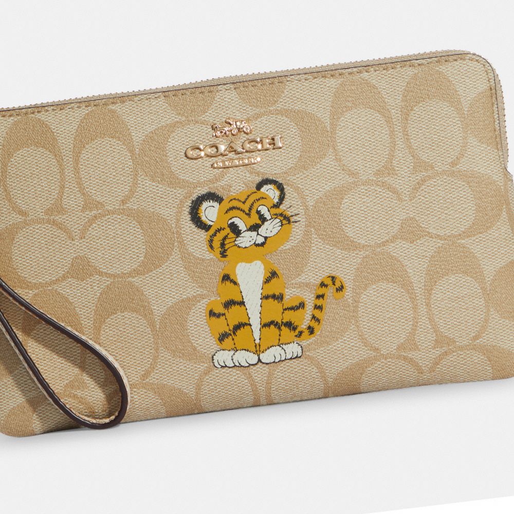 Coach Corner Zip Wristlet With Tiger Print