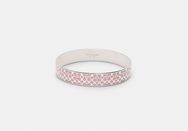COACH®,SIGNATURE ENAMEL BANGLE,Brass,Silver/Pink,Front View