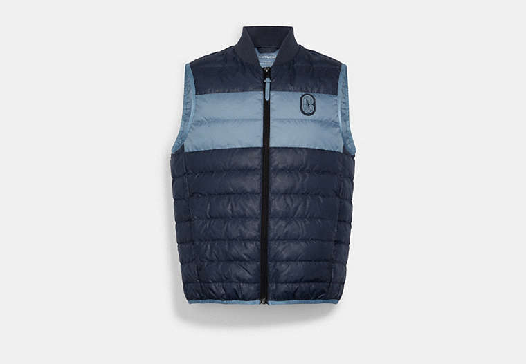 COACH®,PACKABLE LIGHTWEIGHT DOWN JACKET,Fabric,India Blue Ink,Front View
