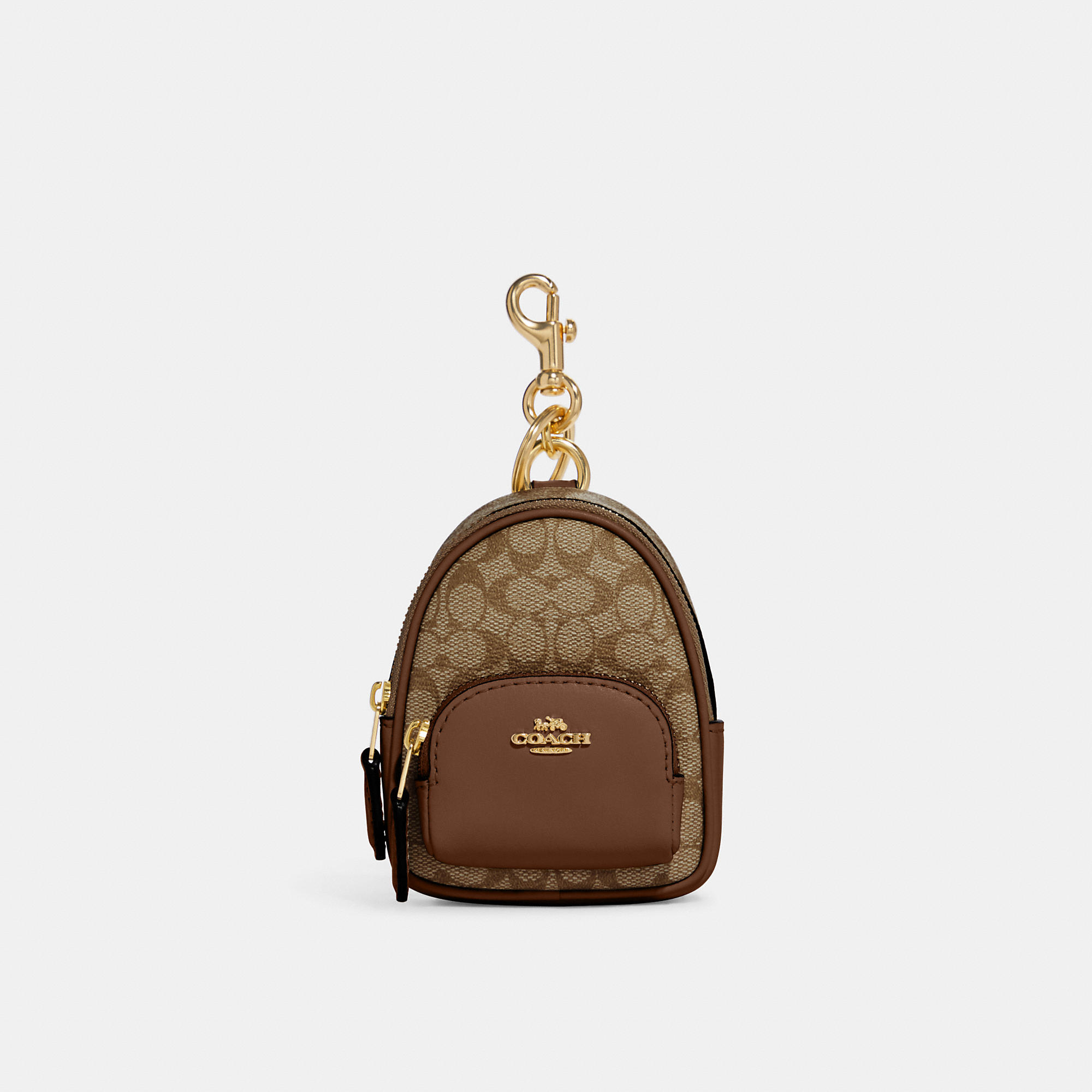 Coach Mini Court Backpack Bag Charm In Signature Canvas In Beige