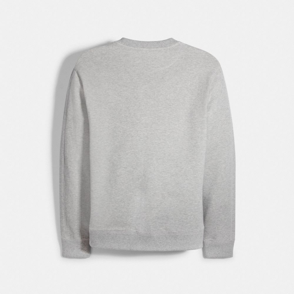 COACH®,Lounge Crewneck Sweatshirt,Cotton,Organic Cotton,Sweatshirt,Logo,Lounge,Casual,Gray,Back View