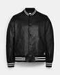 COACH®,LEATHER VARSITY JACKET,Leather,Black,Front View