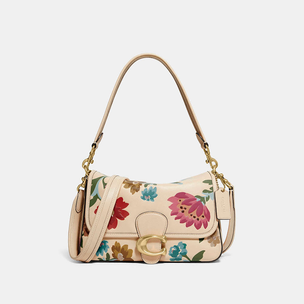 Coach Soft Tabby Shoulder Bag With Floral Bouquet Print In Brass/ivory ...