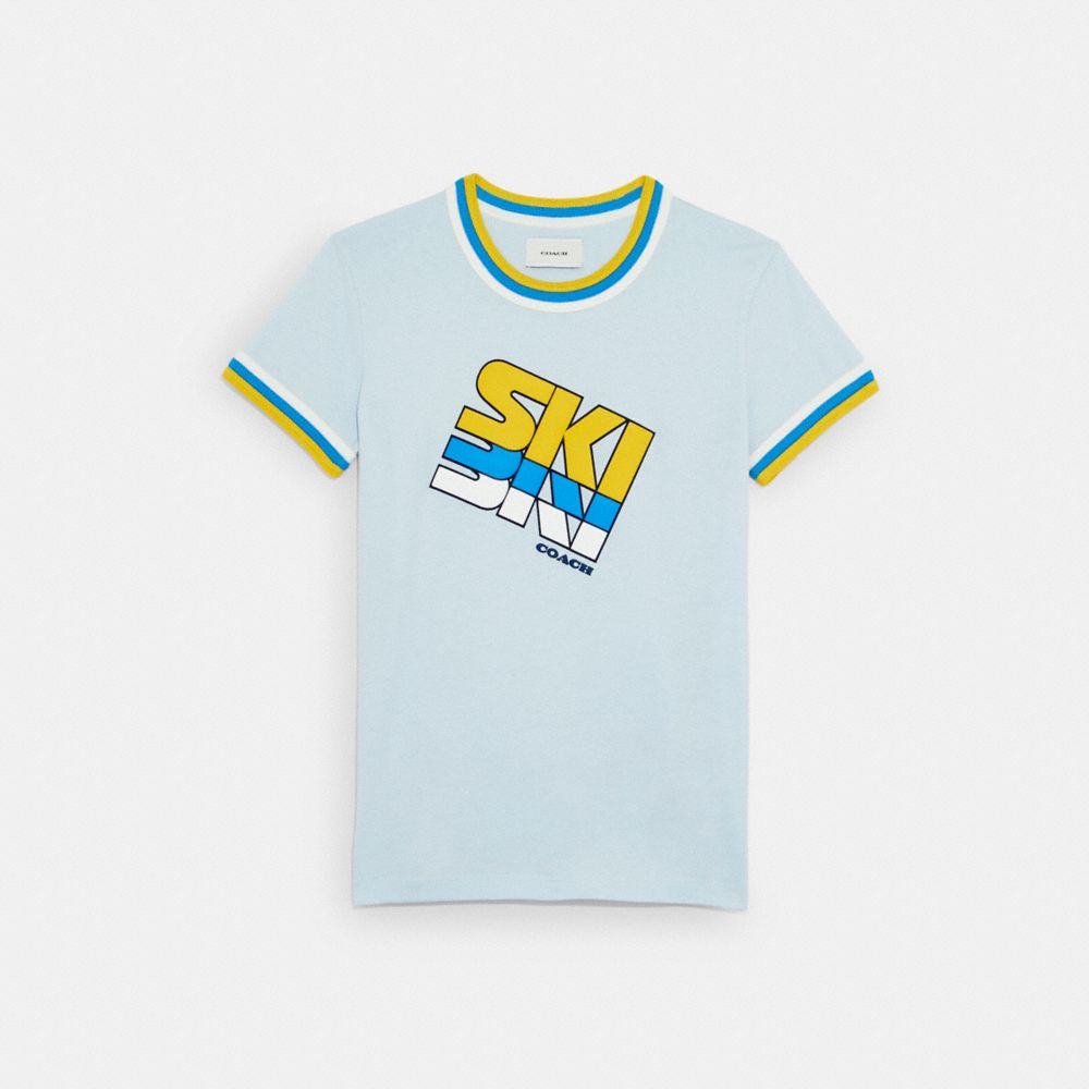 Coach T-shirt Aus Biobaumwolle Mit Ski-grafik In Blue