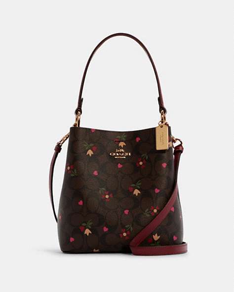 Small Town Bucket Bag In Signature Canvas With Heart Petal Print