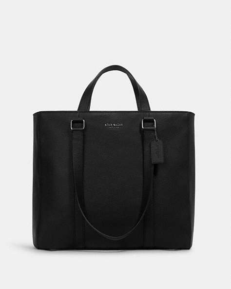 COACH®,HUDSON DOUBLE HANDLE TOTE,Leather,Large,Office,Gunmetal/Black,Front View