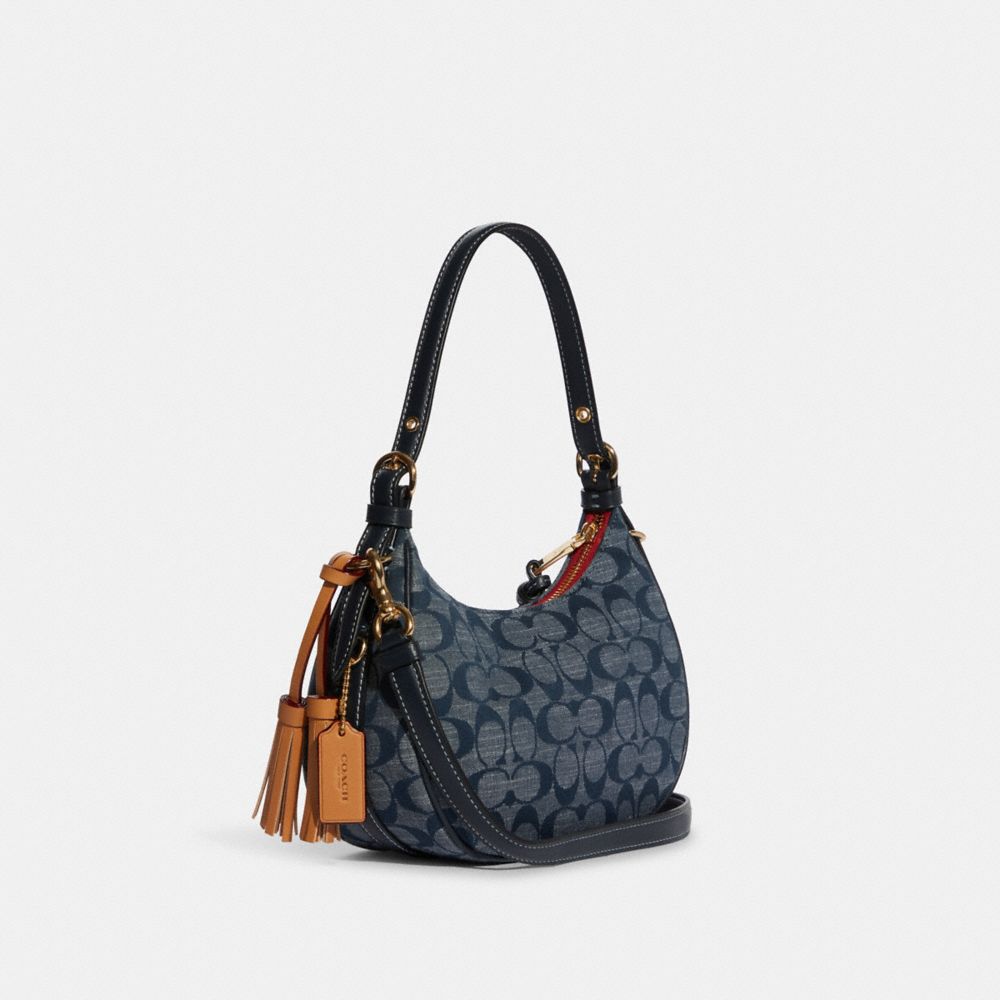 COACH®,Kleo Hobo In Signature Chambray,,Angle View