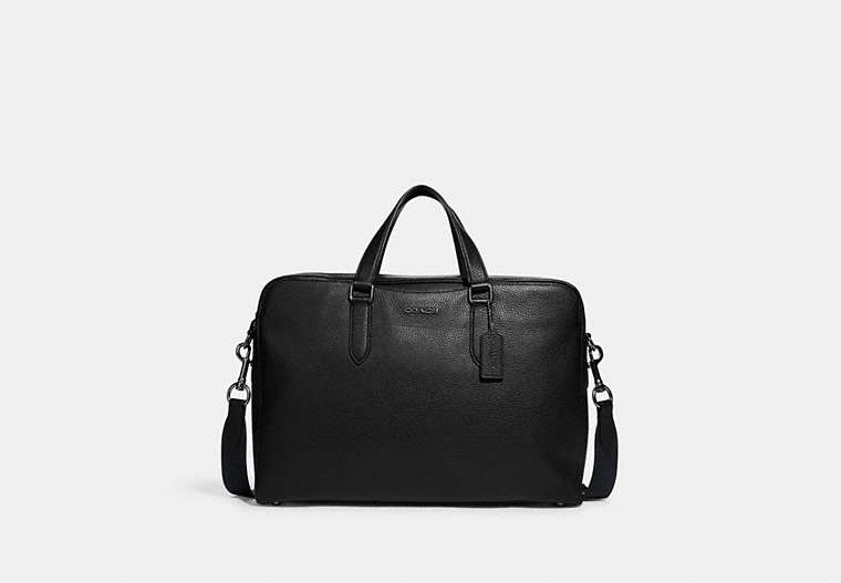 COACH®,GRAHAM STRUCTURED BRIEF,Pebbled Leather,Large,Office,Gunmetal/Black,Front View