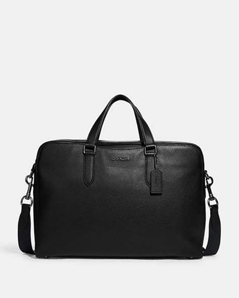 COACH®,GRAHAM STRUCTURED BRIEF,Pebbled Leather,Large,Office,Gunmetal/Black,Front View