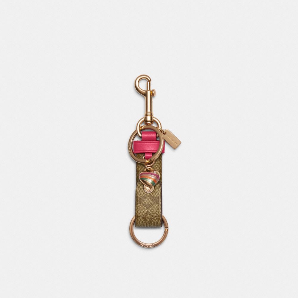 COACH® Trigger Snap Bag Charm In Signature Canvas With Heart Charm