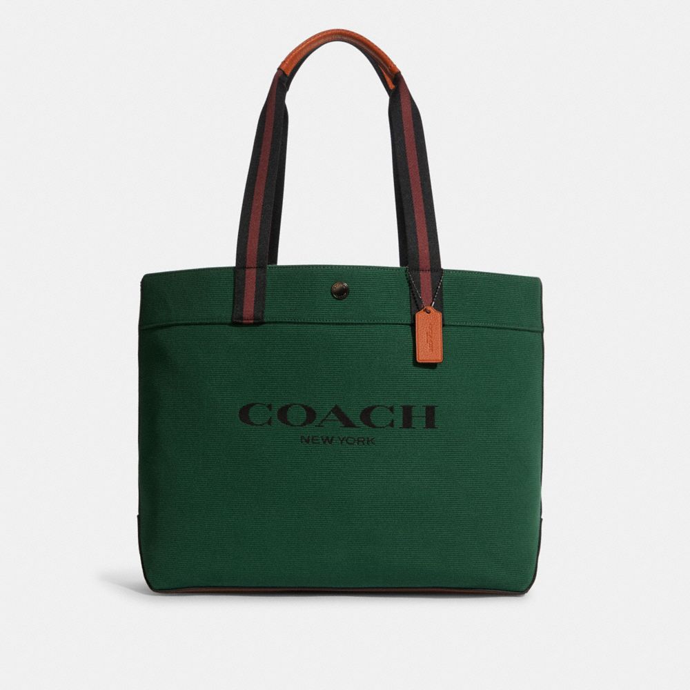 COACH メンズトート 38 カラーブロックケ リーグリーンダーク サドル