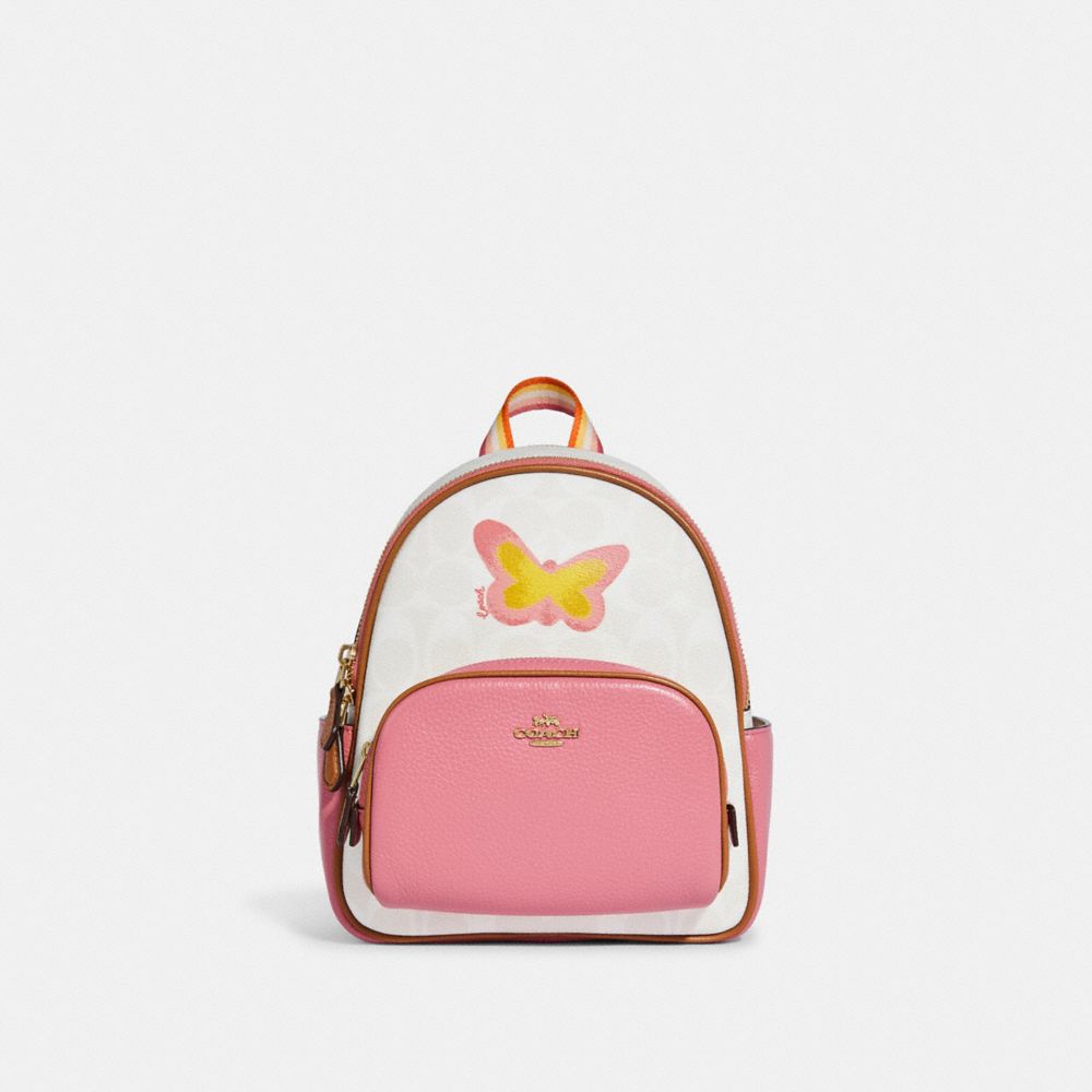 New Coach Mini Court Backpack Signature Canvas With Butterfly/Leather ...