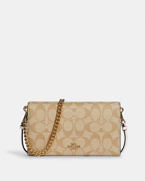 Anna Foldover Clutch Crossbody With Chain In Signature Canvas