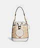 COACH®,MINI DEMPSEY BUCKET BAG IN SIGNATURE JACQUARD WITH STRIPE AND COACH PATCH,Jacquard,Mini,Anniversary,Gold/Light Khaki Chalk,Front View