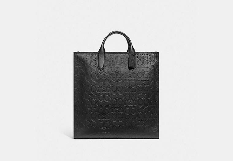 COACH®,GOTHAM TALL TOTE IN SIGNATURE LEATHER,Polished Pebble Leather,Large,Black Copper/Black,Front View