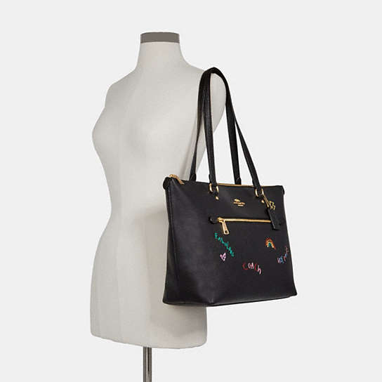 New Coach Gallery Tote Bag With Diary Embroidery/Pebble Leather/Black ...