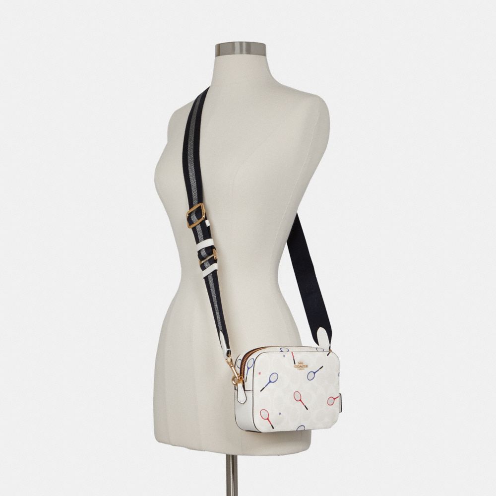 COACH® Mini Camera Bag In Signature Canvas With Racquet Print