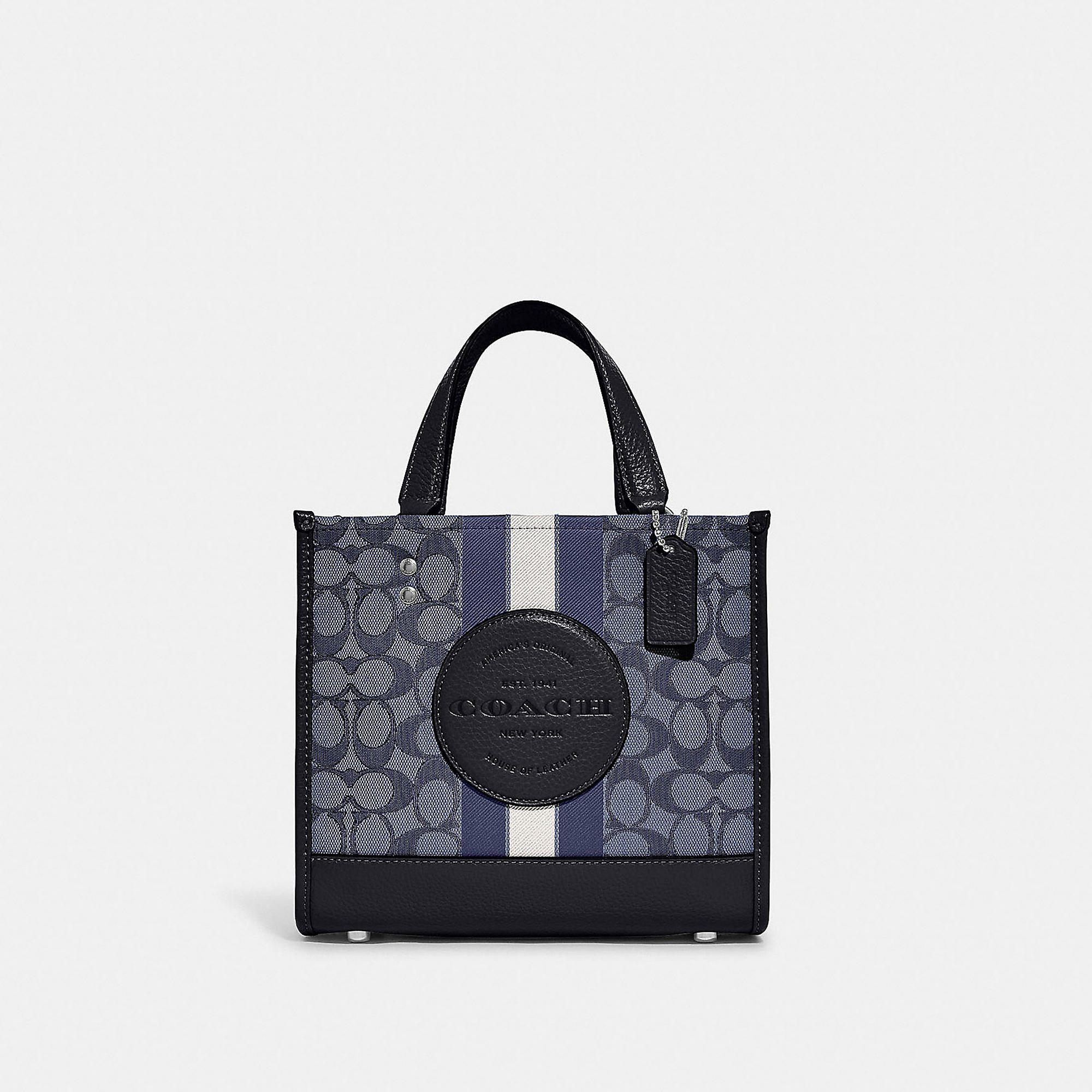 Coach Outlet Dempsey Tote 22 In Signature Jacquard With Stripe And Coach Patch In Blue