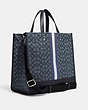 COACH®,DEMPSEY TOTE 40 IN SIGNATURE JACQUARD WITH STRIPE AND COACH PATCH,Jacquard,Large,Office,Silver/Denim/Midnight Navy Multi,Angle View