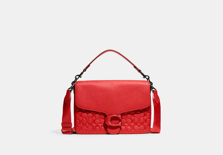 COACH®,SOFT TABBY MESSENGER IN SIGNATURE LEATHER,Pebbled Leather,Medium,Sport Red,Front View
