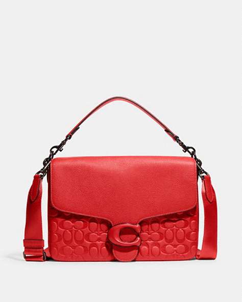 COACH®,SOFT TABBY MESSENGER IN SIGNATURE LEATHER,Pebbled Leather,Medium,Sport Red,Front View