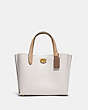 COACH®,WILLOW TOTE 24 IN COLORBLOCK,Polished Pebble Leather,Medium,Brass/Chalk Multi,Front View