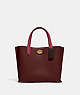 COACH®,WILLOW TOTE 24 IN COLORBLOCK,Polished Pebble Leather,Medium,Brass/Wine,Front View