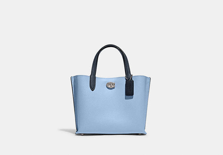 COACH®,WILLOW TOTE 24 IN COLORBLOCK,Polished Pebble Leather,Medium,Silver/Pool Multi,Front View