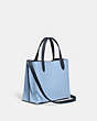COACH®,WILLOW TOTE 24 IN COLORBLOCK,Polished Pebble Leather,Medium,Silver/Pool Multi,Angle View