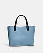 COACH®,WILLOW TOTE 24 IN COLORBLOCK,Polished Pebble Leather,Medium,Silver/Pool Multi,Back View
