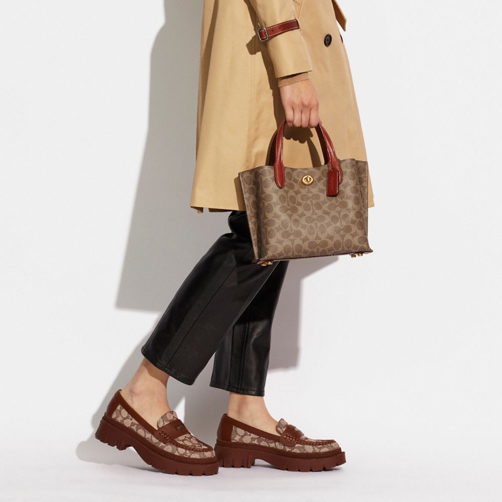 Shop Coach Willow Tote 24 Aus Signature Canvas In Brass/tan/rust