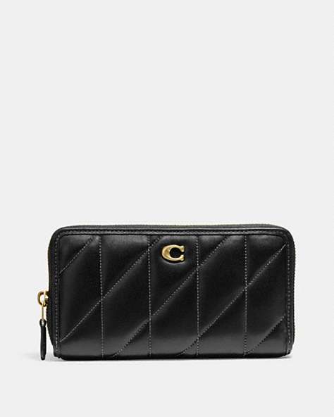 COACH®,ACCORDION ZIP WALLET WITH PILLOW QUILTING,Nappa leather,Mini,Brass/Black,Front View