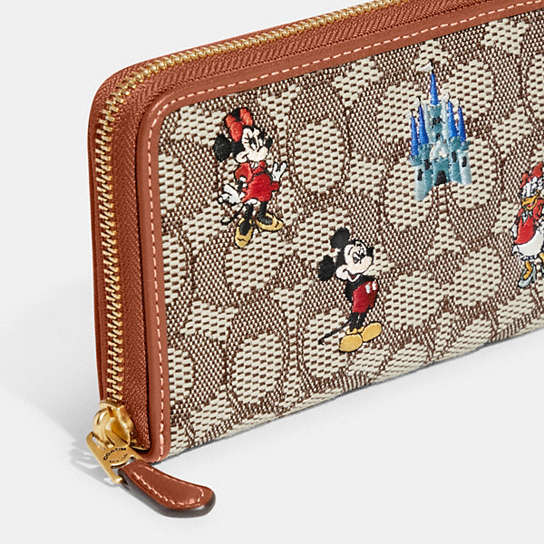 Disney X Coach Accordion Zip Wallet In Signature Textile Jacquard 