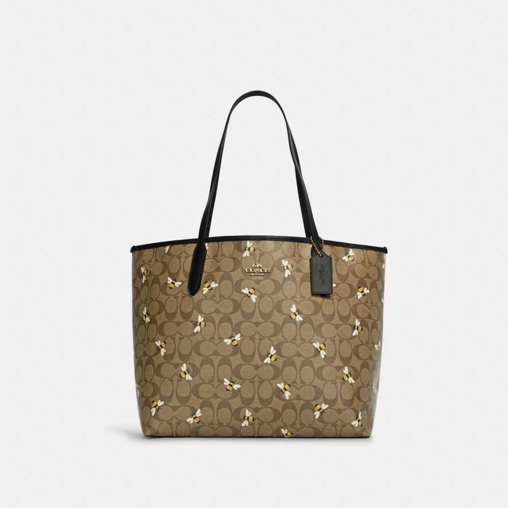 Coach outlet city tote in signature canvas with bee print