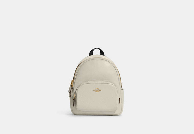 COACH®,MINI COURT BACKPACK,Pebbled Leather,Medium,Gold/Chalk,Front View