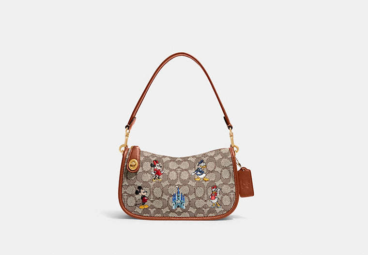 Disney X Coach Swinger Bag In Signature Textile Jacquard With Mickey Mouse And Friends Embroidery