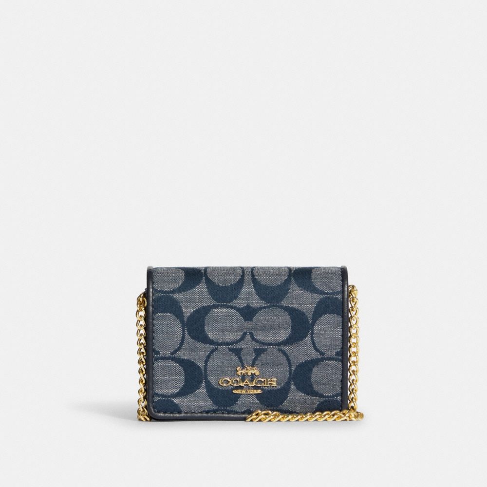 COACH® Mini Wallet On A Chain In Signature Chambray