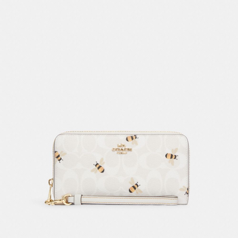 COACH® | Long Zip Around Wallet In Signature Canvas With Bee Print