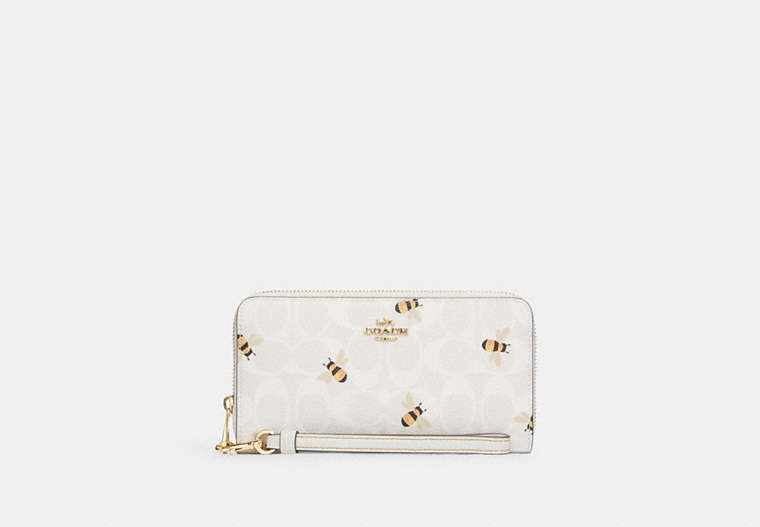 Long Zip Around Wallet In Signature Canvas With Bee Print