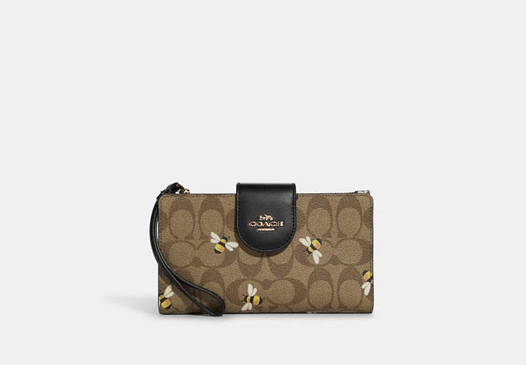 Tech Wallet In Signature Canvas With Bee Print