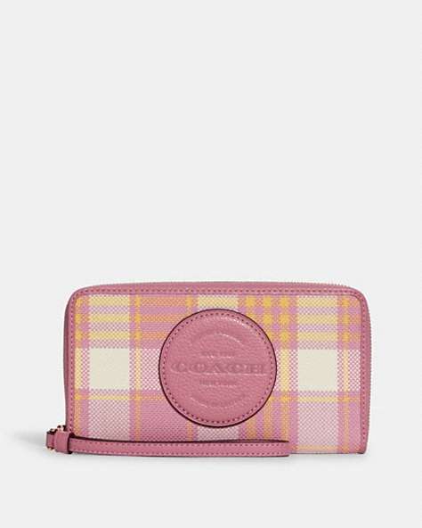 Dempsey Large Phone Wallet With Garden Plaid Print And Coach Patch