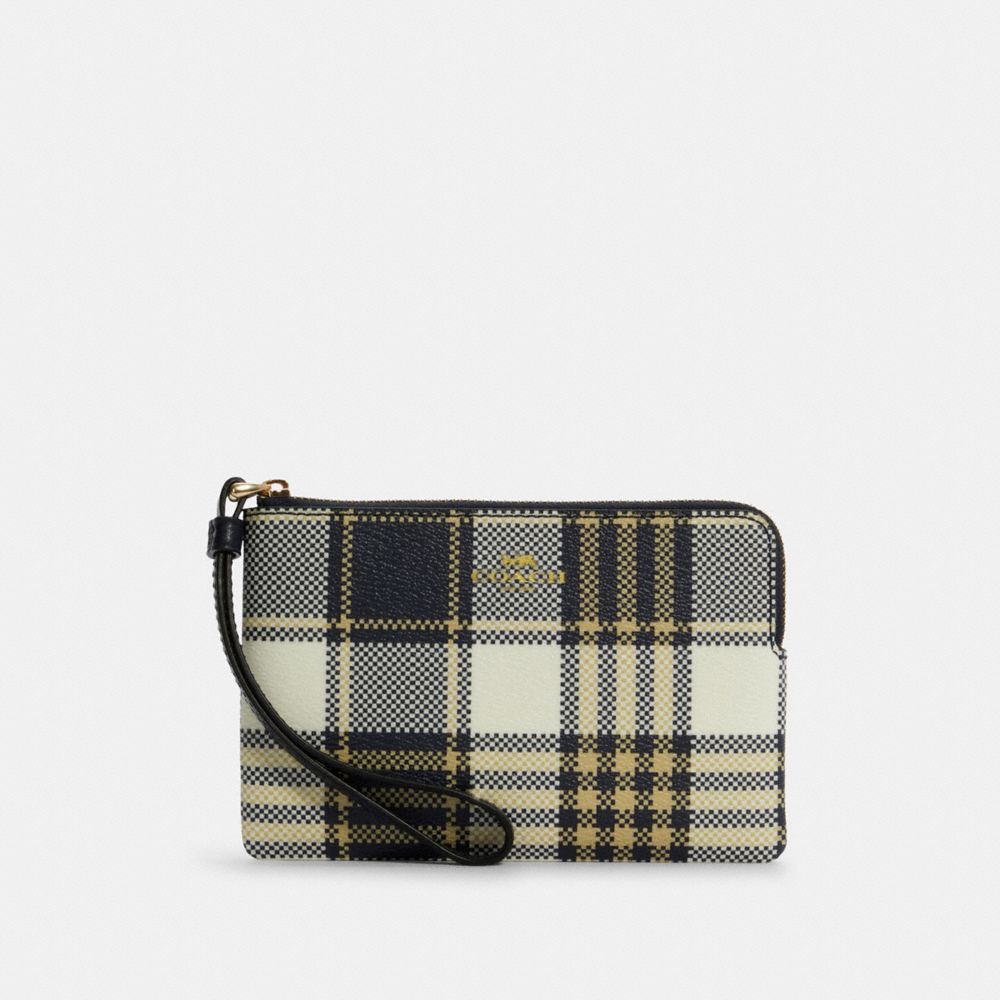 Corner Zip Wristlet With Garden Plaid Print