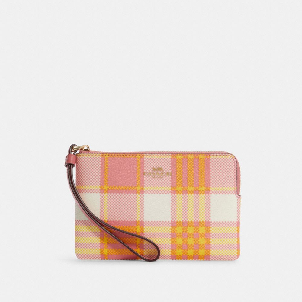 Corner Zip Wristlet With Garden Plaid Print