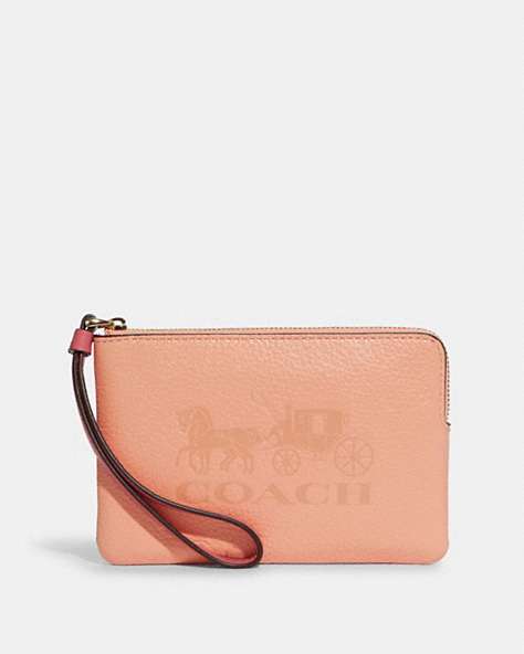 Corner Zip Wristlet In Colorblock With Horse And Carriage