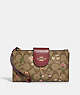 COACH®,PHONE WALLET IN SIGNATURE CANVAS WITH WILDFLOWER PRINT,Coated Canvas/Leather,Gold/Khaki Multi,Front View