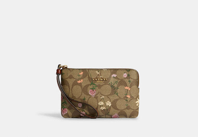 Corner Zip Wristlet In Signature Canvas With Wildflower Print image number 0